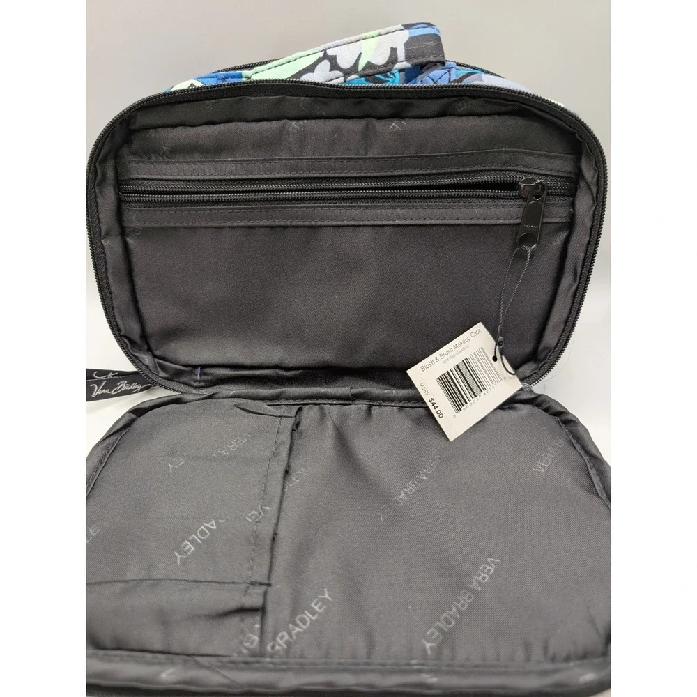 Vera Bradley Camofloral Blue Black Retired Grand Cosmetic Bag Case Zip NEW